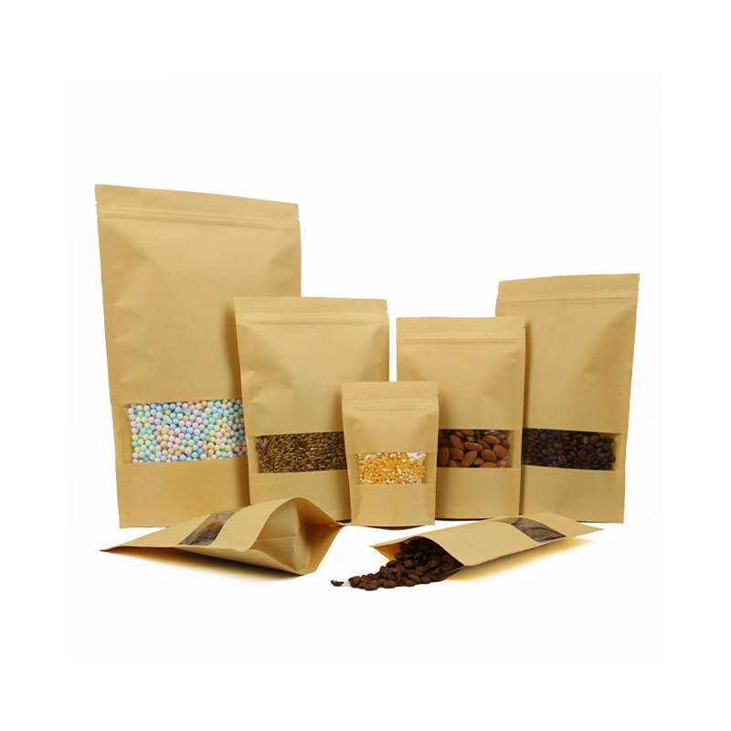 Pochette verticale refermable en kraft brun écologique avec fenêtre